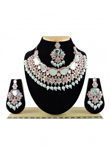 White Studded Kundan Necklace Set