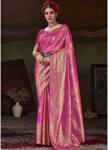 Pink Wedding Wear Woven Border Saree