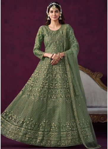 Green Embroidered Anarkali Suit Set