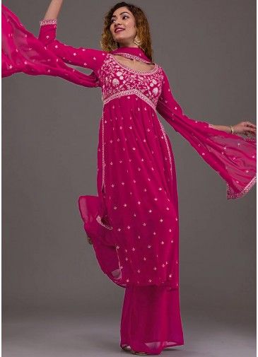 Pink Readymade Embroidered Palazzo Suit