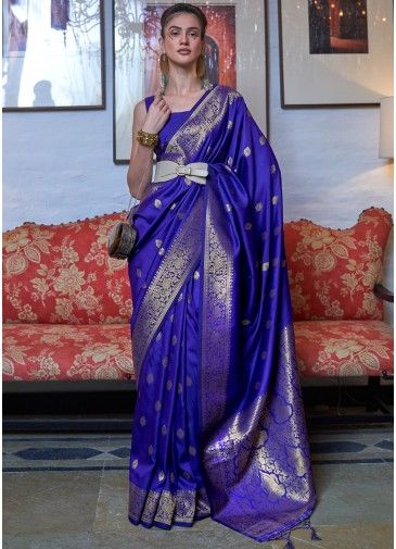 Blue Art Silk Zari Woven Saree