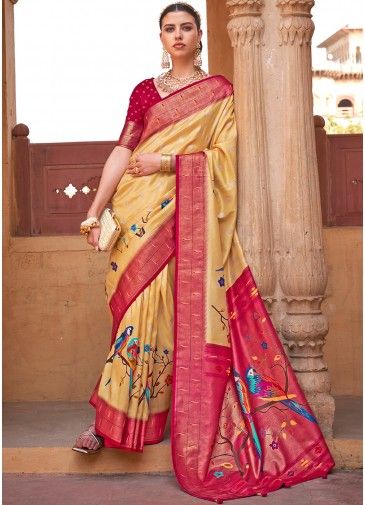 Yellow Classic Style Woven Saree