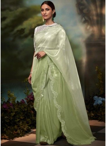 Shaded Green Embellished Border Silk Saree