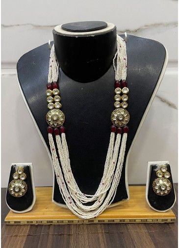 Red Kundan Studded Multichain Necklace Set