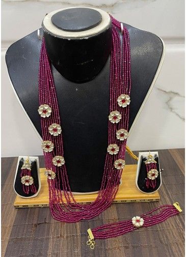 Pink Multi Layered Kundan Studded Necklace Set