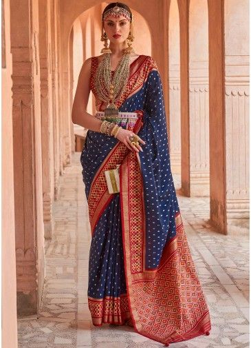 Navy Blue Classic Style Woven Saree