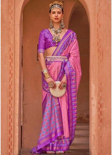 Pink Silk Saree In Woven Work