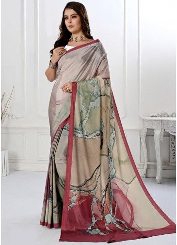 Multicolor Silk Printed Saree With Blouse