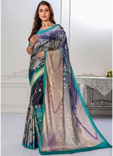 Multicolor Casual Printed Saree In Silk