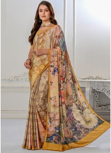 Multicolor Printed Silk Saree