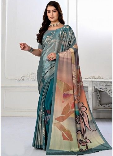 Multicolor Printed Silk Saree With Blouse