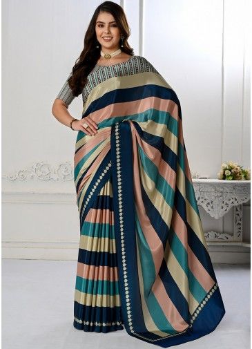 Multicolor Printed Saree In Silk