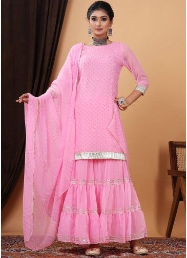 Readymade Pink Hand Block Print Sharara Suit