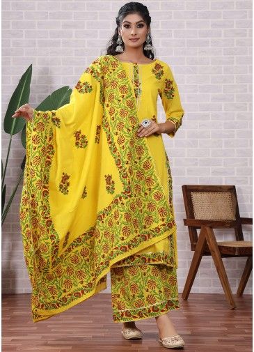 Readymade Yellow Floral Print Palazzo Suit Set