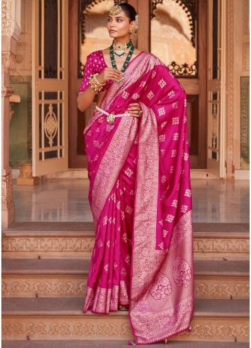 Pink Zari Woven Banarasi Silk Saree