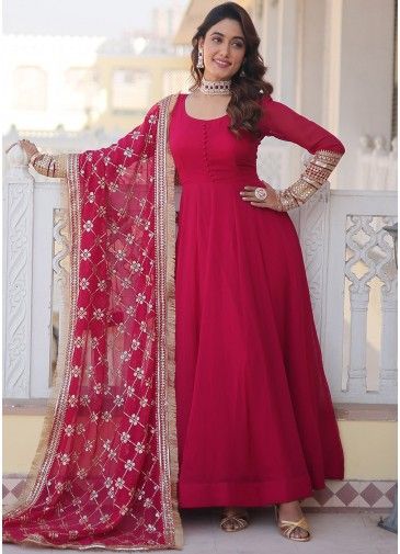 Readymade Pink Embroidered Anarkali Suit