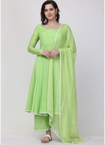 Readymade Green Handwork Embroidered Anarkali Palazzo Suit