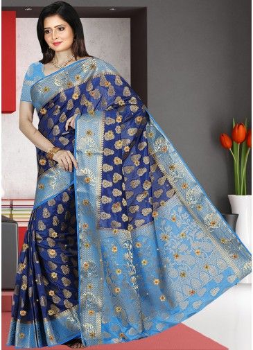Blue Kanjivaram Silk Saree In Zari Woven Work