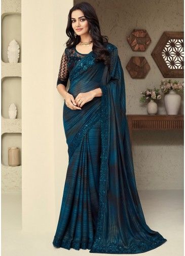 Blue Silk Saree In Sequins Embroidery 