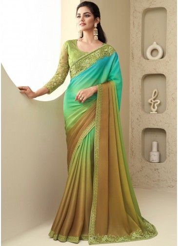 Multicolor Shaded Saree In Sequins Embellishment