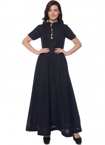 Readymade Flared Black Cotton Dress