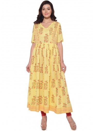 Yellow Floral Block Print Readymade Dress