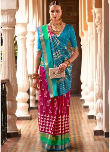 Pink Zari Woven Saree In Art Silk