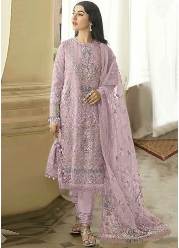 Mauve Pink Embroidered Georgette Salwar Suit