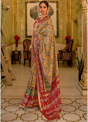 Yellow Traditional Zari Woven Saree In Art Silk