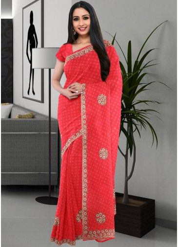 Red Stone work Saree In Georgette 