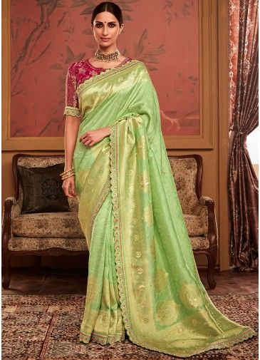 Green Heavy Pallu Woven Dola Silk Saree