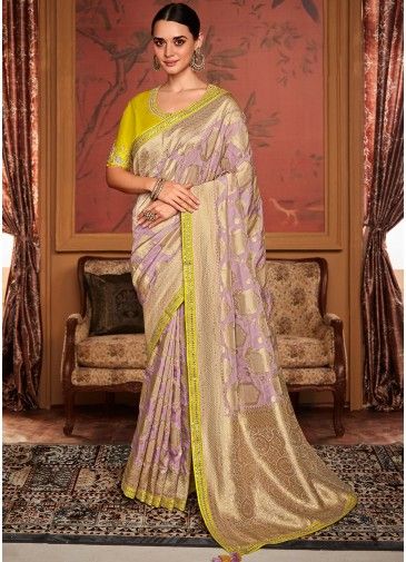 Pink Dola Silk Saree In Woven Details
