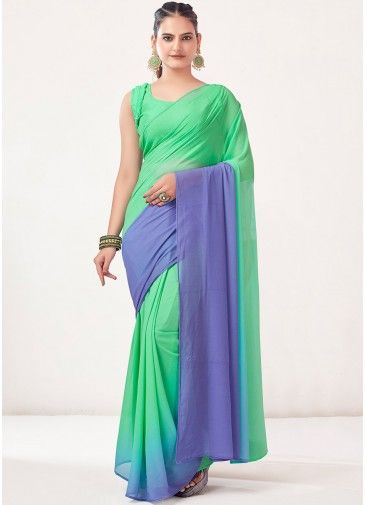 Shaded Green & Purple Saree In Georgette