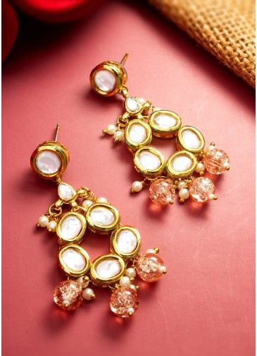 Kundan Studded Earrings In Golden
