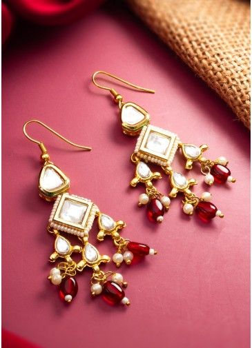 Golden Beads & Kundan Studded Earrings
