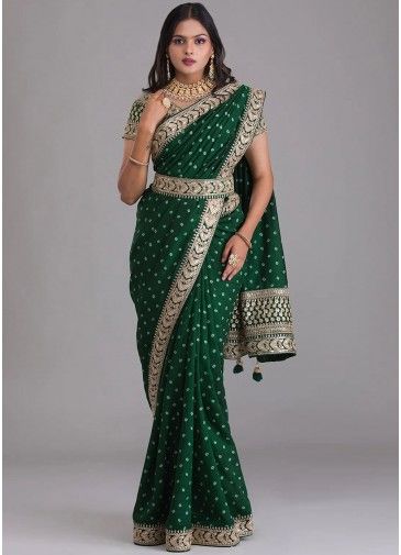 Green Embroidered Saree In Georgette