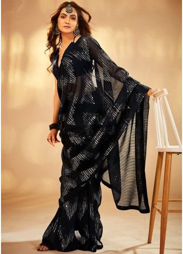 Black Sequins Embellished Saree & Blouse