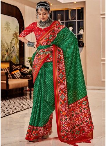 Green Tussar Silk Printed Saree 