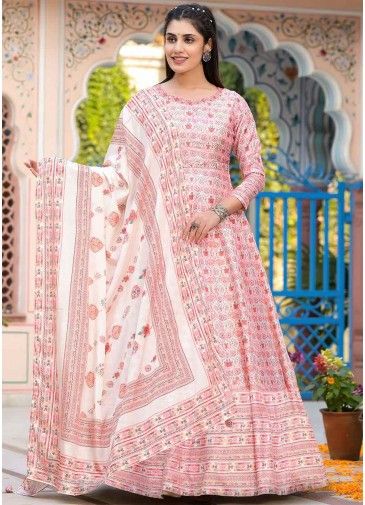 Light Pink Digital Printed Readymade Anarkali Suit