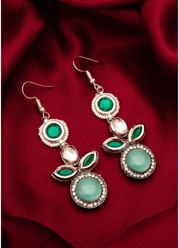Green Stone Studded Dangler Earrings