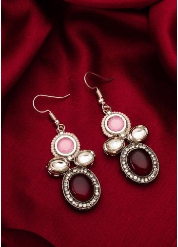 Pink Stone Work Dangler Earrings