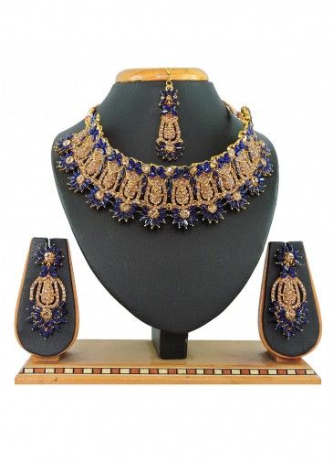 Blue & Golden Stone Studded Necklace 