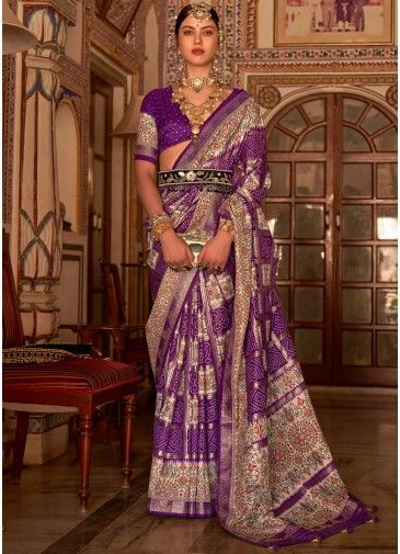 Purple Art Silk Saree In Woven Work