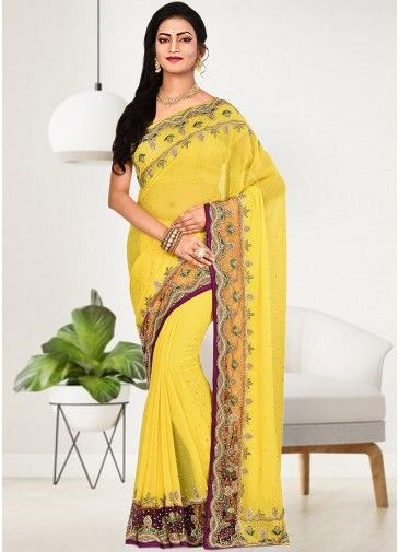 Yellow Embroidered Saree in Georgette
