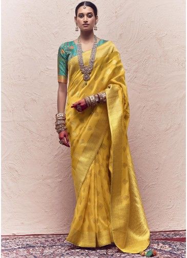 Yellow Heavy Pallu Art Silk Saree