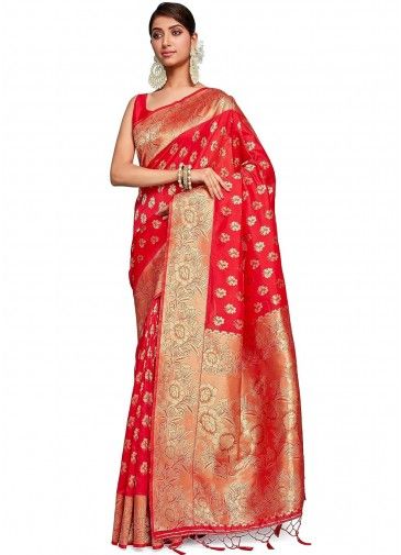 Red Woven Border Kanjivaram Silk Saree