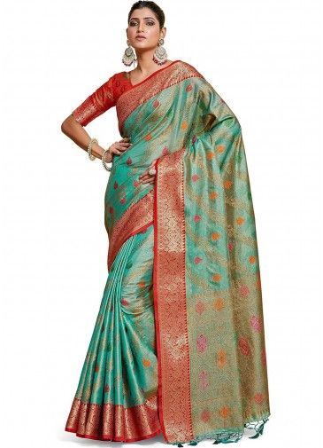 Green Zari Woven Saree In Art Banarasi Silk