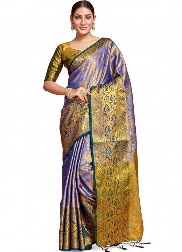 Blue Kanjivaram Silk Woven Saree