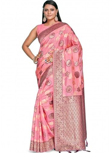 Pink Art Banarasi Silk Woven Saree & Blouse