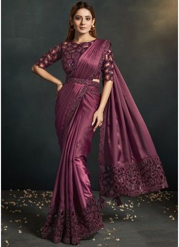 Maroon Pre-Stitched Saree In Contemporary Style